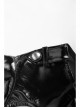 High Collar Metal Hasp Front Metal Buttons Back Waist Lace-Up Black Punk Patent Leather Slit Dress