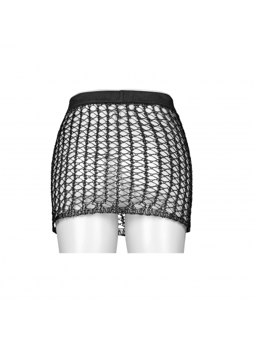 Shiny Cyber Woven Hollow-Out Black Punk Short Skirt