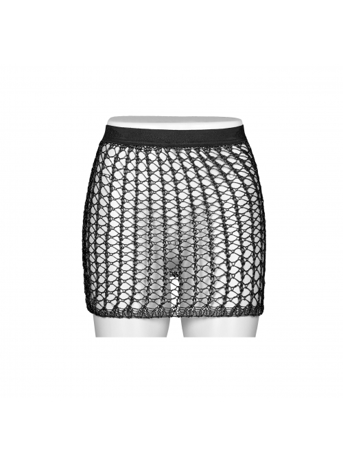 Shiny Cyber Woven Hollow-Out Black Punk Short Skirt