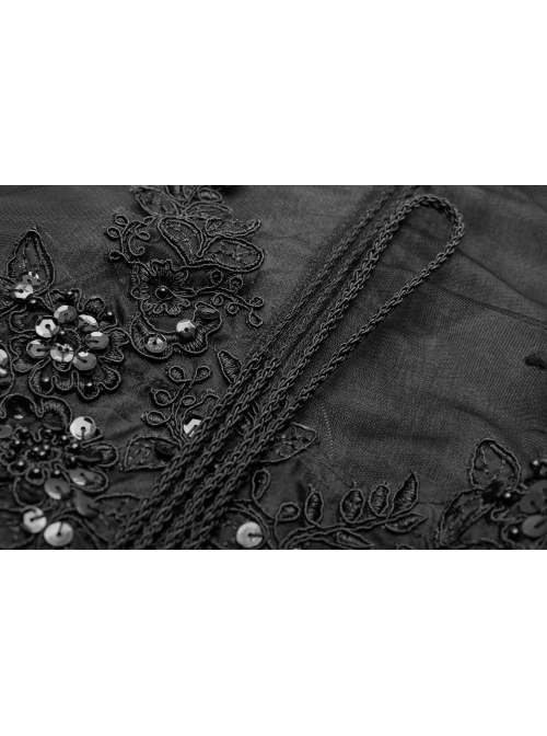 Front Waist Decal Back Lace-Up Upper Mesh Hem Wide Lotus Leaf Edge Hem Black Gothic Mist Skirt