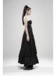 Front Waist Decal Back Lace-Up Upper Mesh Hem Wide Lotus Leaf Edge Hem Black Gothic Mist Skirt