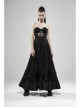 Front Waist Decal Back Lace-Up Upper Mesh Hem Wide Lotus Leaf Edge Hem Black Gothic Mist Skirt