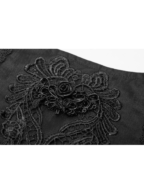 Front Waist Decal Back Lace-Up Upper Mesh Hem Wide Lotus Leaf Edge Hem Black Gothic Mist Skirt