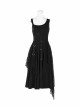 Off-Shoulder Metal Buckle Strap Metal D-Buckle Bandage Splice Irregular Dark Mesh Black Punk Knit Dress