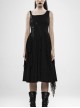 Off-Shoulder Metal Buckle Strap Metal D-Buckle Bandage Splice Irregular Dark Mesh Black Punk Knit Dress