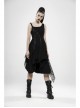 Off-Shoulder Metal Buckle Strap Metal D-Buckle Bandage Splice Irregular Dark Mesh Black Punk Knit Dress