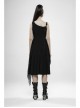 Off-Shoulder Metal Buckle Strap Metal D-Buckle Bandage Splice Irregular Dark Mesh Black Punk Knit Dress