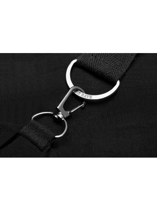 Off-Shoulder Metal Buckle Strap Metal D-Buckle Bandage Splice Irregular Dark Mesh Black Punk Knit Dress