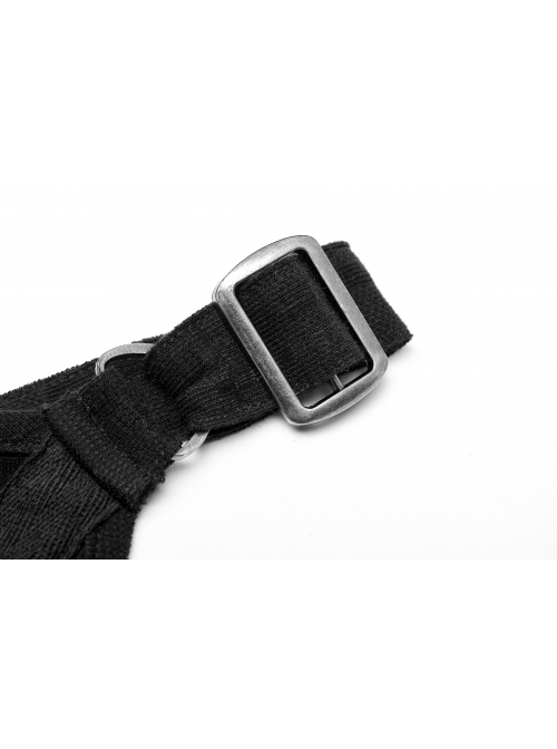 Off-Shoulder Metal Buckle Strap Metal D-Buckle Bandage Splice Irregular Dark Mesh Black Punk Knit Dress