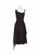 Off-Shoulder Metal Buckle Strap Metal D-Buckle Bandage Splice Irregular Dark Mesh Black And Red Plaid Punk Knit Dress