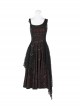 Off-Shoulder Metal Buckle Strap Metal D-Buckle Bandage Splice Irregular Dark Mesh Black And Red Plaid Punk Knit Dress