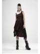 Off-Shoulder Metal Buckle Strap Metal D-Buckle Bandage Splice Irregular Dark Mesh Black And Red Plaid Punk Knit Dress