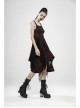 Off-Shoulder Metal Buckle Strap Metal D-Buckle Bandage Splice Irregular Dark Mesh Black And Red Plaid Punk Knit Dress