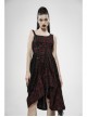Off-Shoulder Metal Buckle Strap Metal D-Buckle Bandage Splice Irregular Dark Mesh Black And Red Plaid Punk Knit Dress