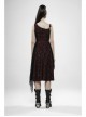 Off-Shoulder Metal Buckle Strap Metal D-Buckle Bandage Splice Irregular Dark Mesh Black And Red Plaid Punk Knit Dress