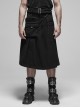 Metal Buckle Belt Metal Eyelets Strap Pleated Skirt Piece Black Punk Kilt