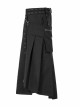Metal Buckle Belt Metal Eyelets Strap Pleated Skirt Piece Black Punk Kilt