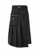 Metal Buckle Belt Metal Eyelets Strap Pleated Skirt Piece Black Punk Kilt