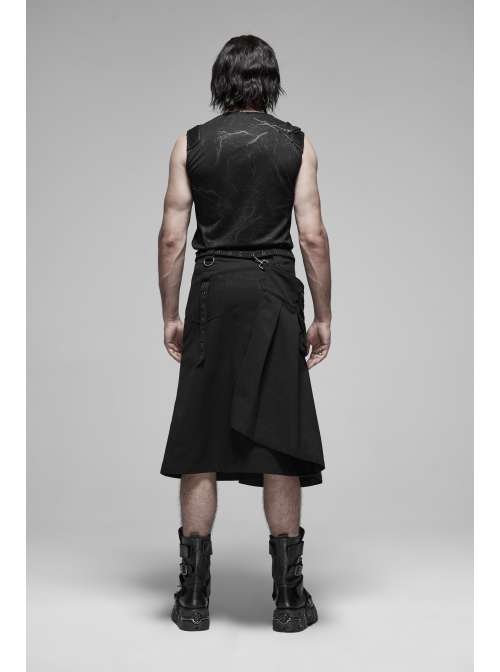 Metal Buckle Belt Metal Eyelets Strap Pleated Skirt Piece Black Punk Kilt