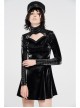 High Collar Chest Hollow-Out Metal Hasp Long Sleeves Eyelets Lace-Up Black Punk Imitation Sharkskin Knit Short Dress