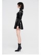 High Collar Chest Hollow-Out Metal Hasp Long Sleeves Eyelets Lace-Up Black Punk Imitation Sharkskin Knit Short Dress