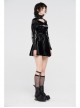High Collar Chest Hollow-Out Metal Hasp Long Sleeves Eyelets Lace-Up Black Punk Imitation Sharkskin Knit Short Dress