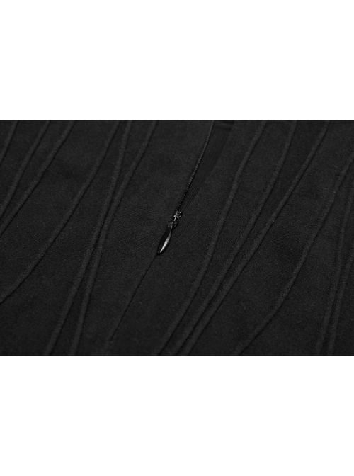 High Collar Chest Embroidery Sleeveless Irregular Lace Hem Black Punk Knit Long Dress