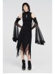 High Collar Chest Embroidery Sleeveless Irregular Lace Hem Black Punk Knit Long Dress