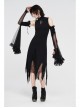 High Collar Chest Embroidery Sleeveless Irregular Lace Hem Black Punk Knit Long Dress