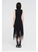 High Collar Chest Embroidery Sleeveless Irregular Lace Hem Black Punk Knit Long Dress