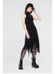 High Collar Chest Embroidery Sleeveless Irregular Lace Hem Black Punk Knit Long Dress