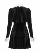White Bat Shape Collar Moon Pendant Chest Hollow-Out Fake Two Pieces Small Cloak Black Gothic Velvet Dress