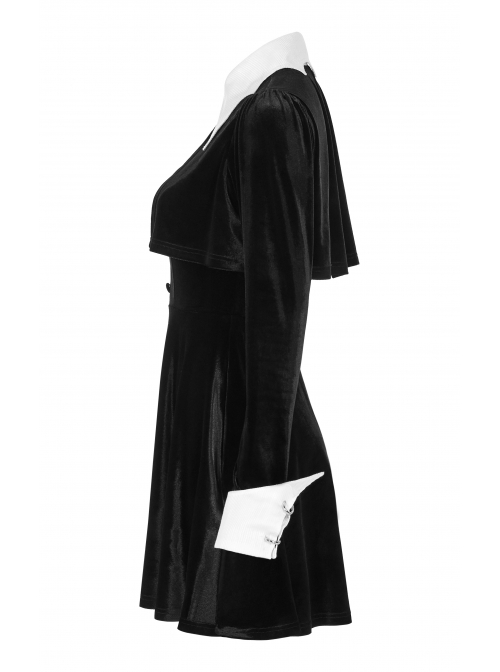 White Bat Shape Collar Moon Pendant Chest Hollow-Out Fake Two Pieces Small Cloak Black Gothic Velvet Dress