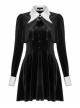 White Bat Shape Collar Moon Pendant Chest Hollow-Out Fake Two Pieces Small Cloak Black Gothic Velvet Dress