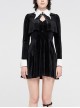 White Bat Shape Collar Moon Pendant Chest Hollow-Out Fake Two Pieces Small Cloak Black Gothic Velvet Dress