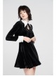 White Bat Shape Collar Moon Pendant Chest Hollow-Out Fake Two Pieces Small Cloak Black Gothic Velvet Dress