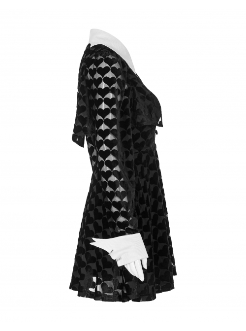 White Bat Shape Collar Moon Pendant Chest Hollow-Out Fake Two Pieces Small Cloak Black Peach Heart Print Gothic Velvet Dress