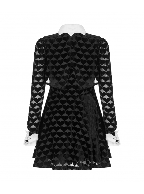 White Bat Shape Collar Moon Pendant Chest Hollow-Out Fake Two Pieces Small Cloak Black Peach Heart Print Gothic Velvet Dress