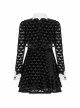 White Bat Shape Collar Moon Pendant Chest Hollow-Out Fake Two Pieces Small Cloak Black Peach Heart Print Gothic Velvet Dress
