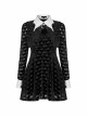 White Bat Shape Collar Moon Pendant Chest Hollow-Out Fake Two Pieces Small Cloak Black Peach Heart Print Gothic Velvet Dress