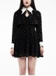 White Bat Shape Collar Moon Pendant Chest Hollow-Out Fake Two Pieces Small Cloak Black Peach Heart Print Gothic Velvet Dress