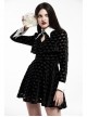 White Bat Shape Collar Moon Pendant Chest Hollow-Out Fake Two Pieces Small Cloak Black Peach Heart Print Gothic Velvet Dress