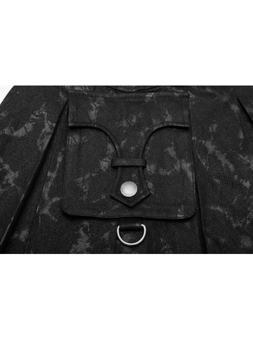 Metal Buckle Belt Metal Eyelets Loop Decoration Irregular Hem Black Print Punk Skirt