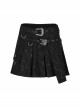 Metal Buckle Belt Metal Eyelets Loop Decoration Irregular Hem Black Print Punk Skirt