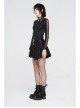 Metal Buckle Belt Metal Eyelets Loop Decoration Irregular Hem Black Print Punk Skirt