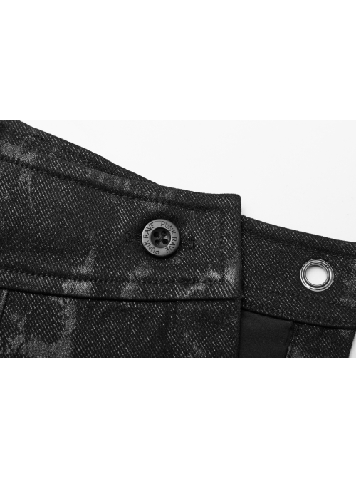 Metal Buckle Belt Metal Eyelets Loop Decoration Irregular Hem Black Print Punk Skirt