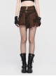 Metal Buckle Belt Metal Eyelets Loop Decoration Irregular Hem Brown Print Punk Skirt