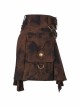 Metal Buckle Belt Metal Eyelets Loop Decoration Irregular Hem Brown Print Punk Skirt