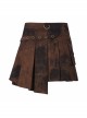 Metal Buckle Belt Metal Eyelets Loop Decoration Irregular Hem Brown Print Punk Skirt