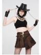 Metal Buckle Belt Metal Eyelets Loop Decoration Irregular Hem Brown Print Punk Skirt